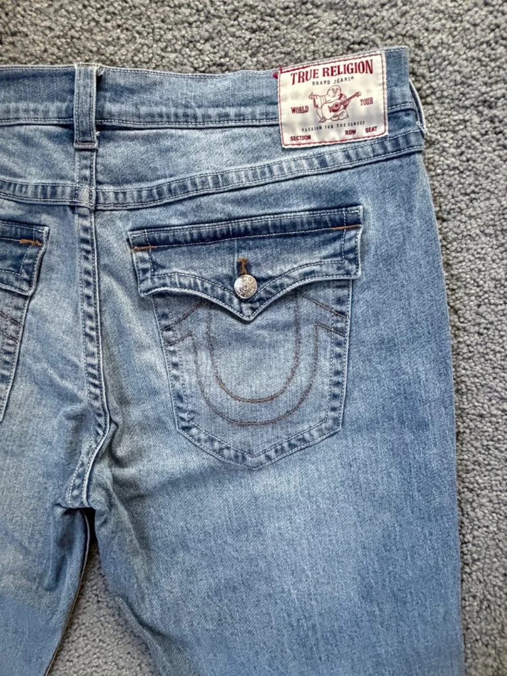 True Religion Ricky Relaxed Straight Flap Jeans Light Wash Stretch Men's 38x34